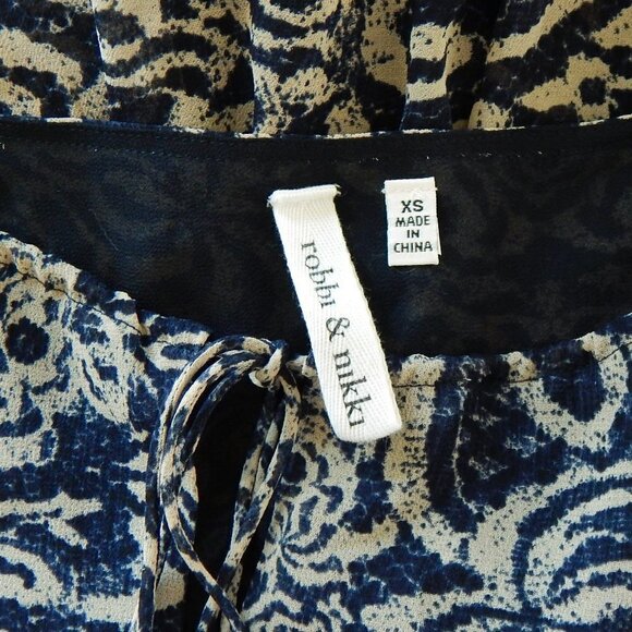 Robbi & Nikki Navy Beige Scroll Batik Tiered Layered Summer Slip Dress Size XS - Picture 4 of 4